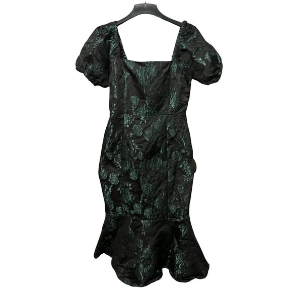 Lulus Majorly Fabulous Black and Emerald Trumpet Midi Dress Sz Medium Black & Gr - Picture 3 of 16